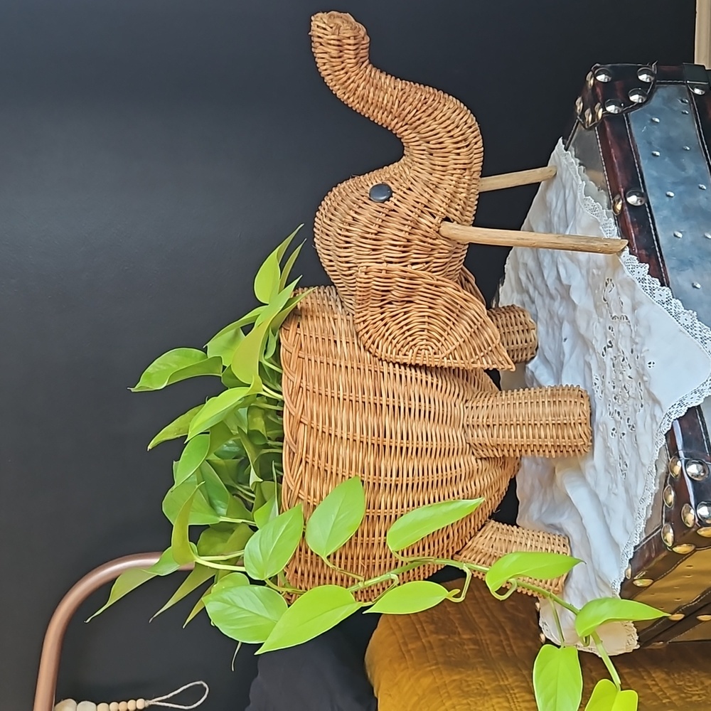 Vintage Wicker Elephant planter basket
